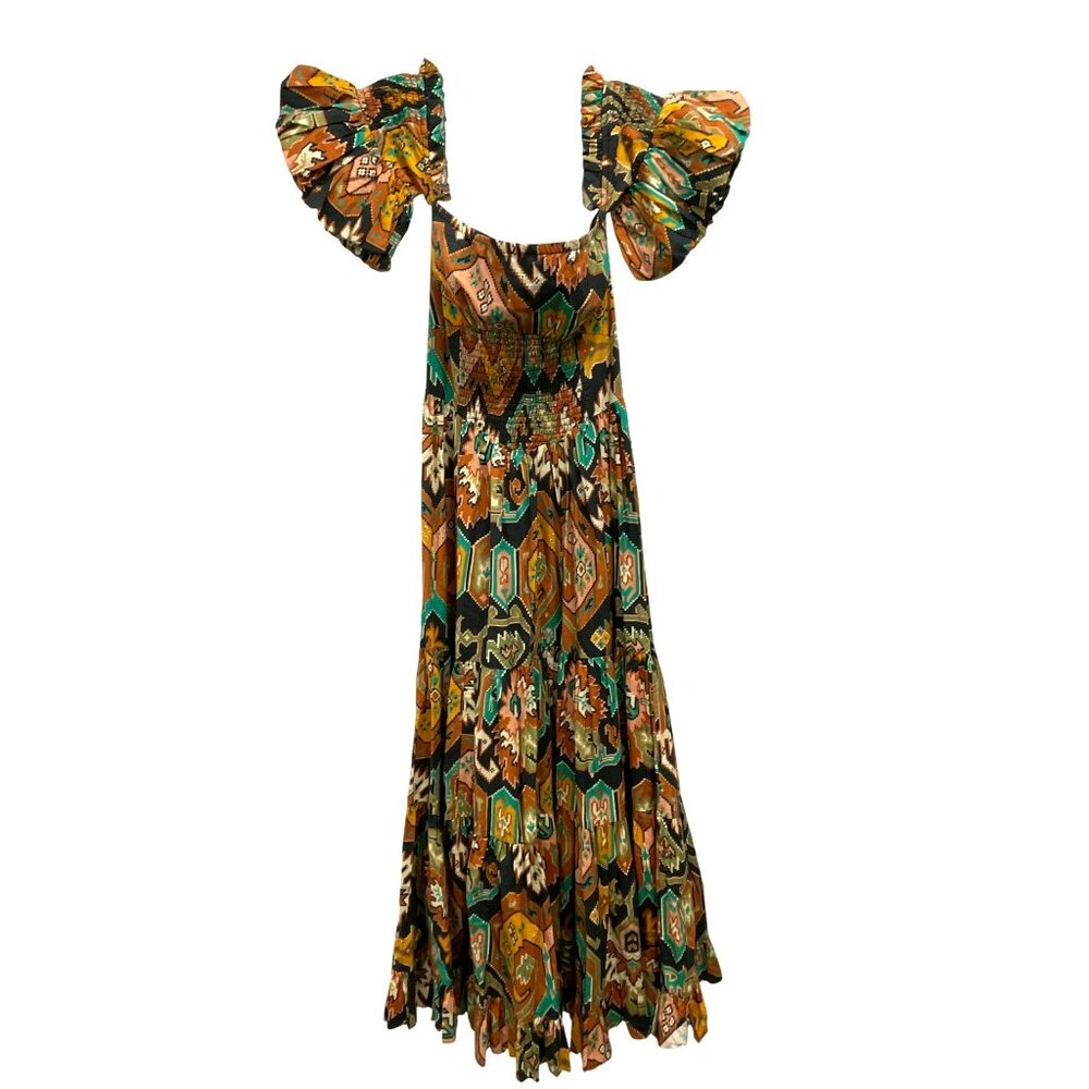 Love The Label Marrakech Cotton Poplin Smocked Maxi Dress Off-Shoulder Small NWT